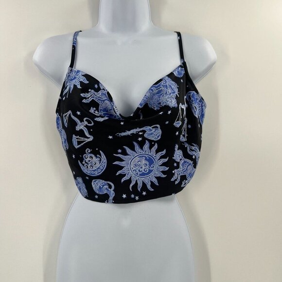 Forever 21 M Zodiac Crop Cami Top Black Blue Celestial Astrological Signs Y2K - Picture 4 of 9